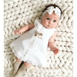 0-12 Months Newborn Infant Baby Girls Dress White Princess Lace Bowknot Sleevele
